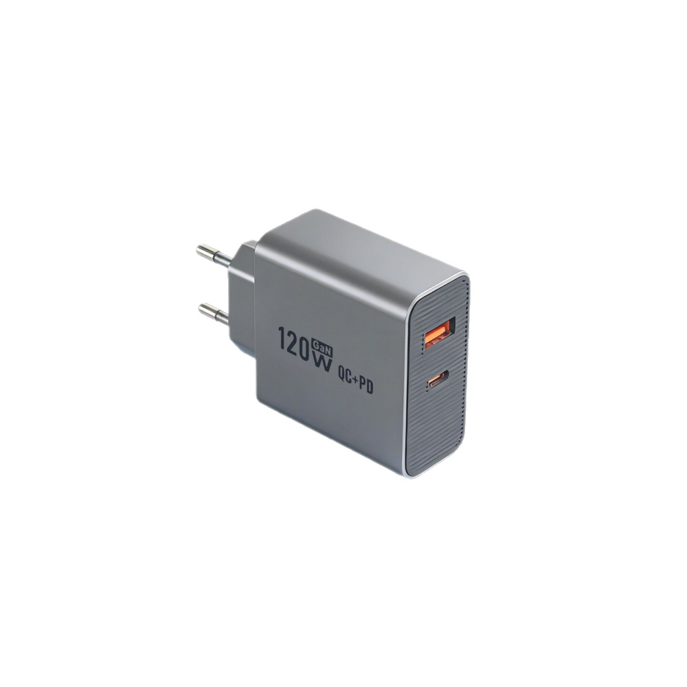120W Gallium Nitride (GaN) charger with USB-A and Type-C dual output ports