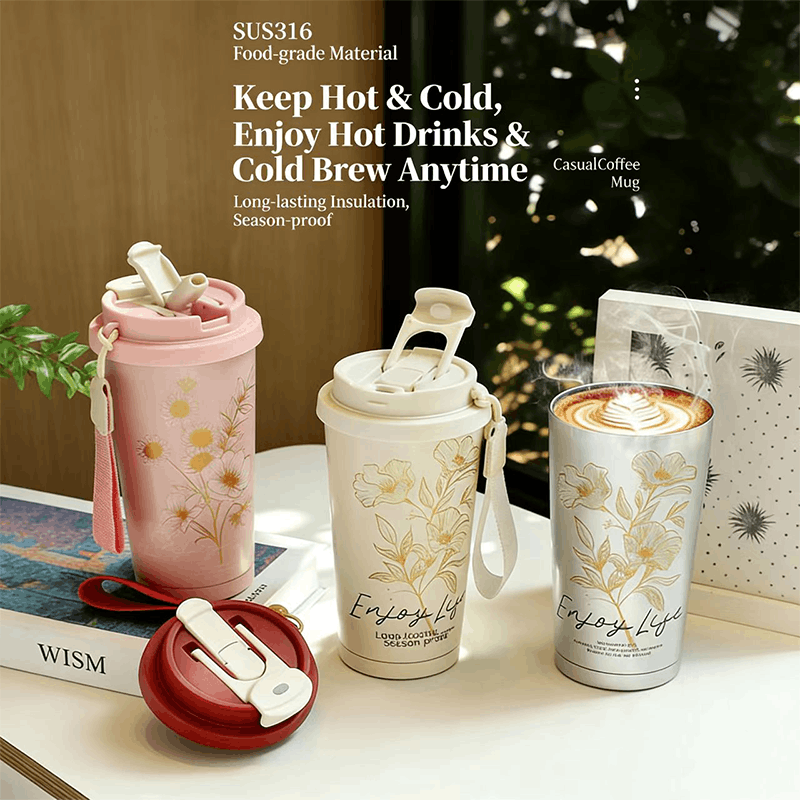 530ml Stainless Steel Travel Mug with Sip & Straw Lid